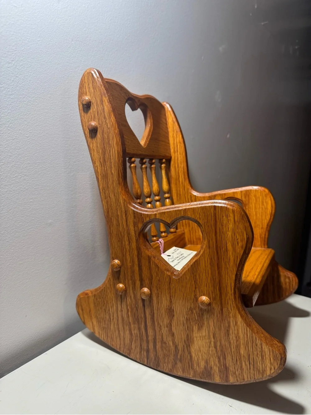 Handcrafted Oak Heart Rocking Chair Accent - Oak Finish